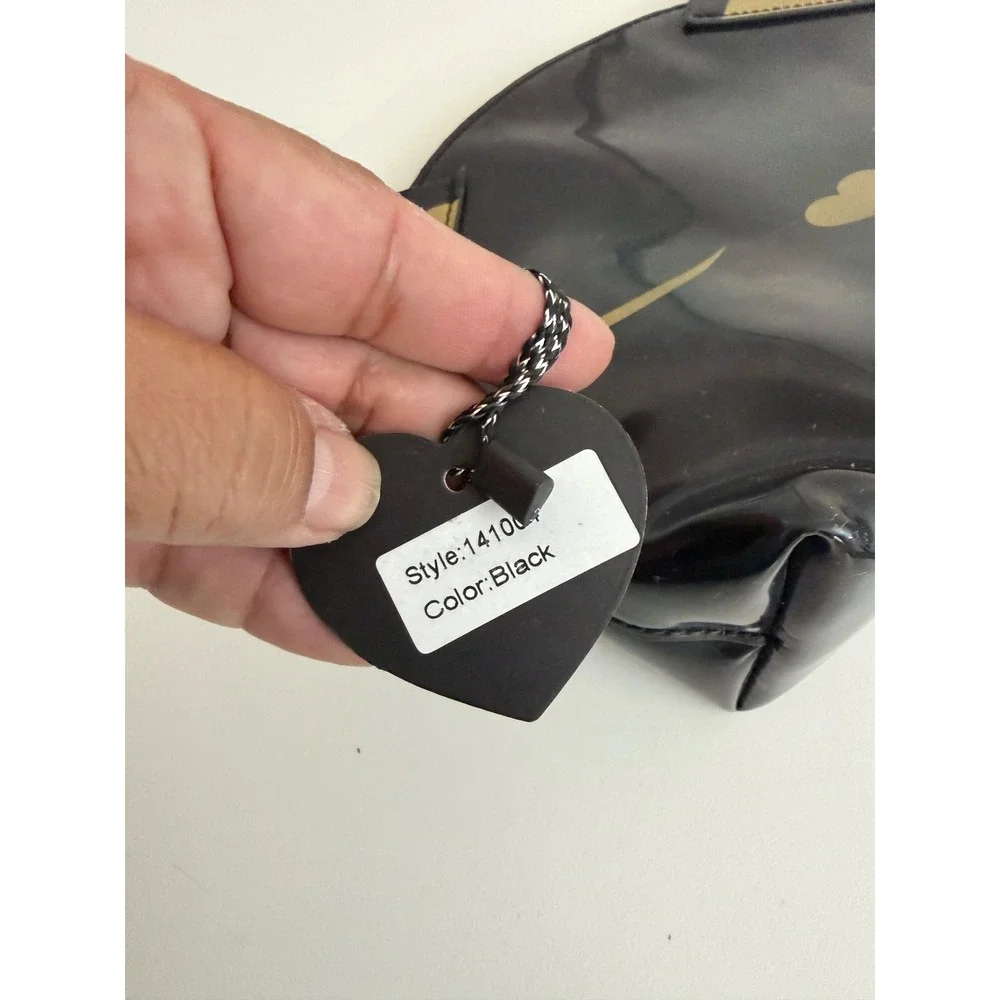 iMoshion‎ Black Cat Vegan Patent Leather Cosmetic Bag Gold Heart Nose 141004
